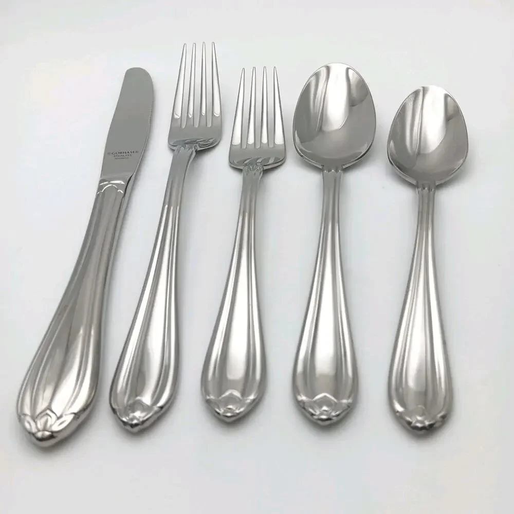 Gorham Larkwood 5 Piece Place Set Stainless Flatware Indonesia New Old Stock VTG